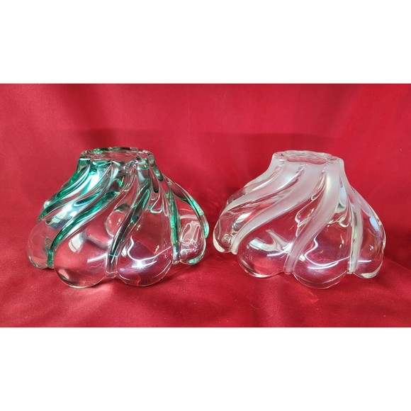 Dessert Candy Dish Nut Bowls MIKASA Crystal Green&Frosted Swirl Stripe Scalloped - Picture 5 of 12